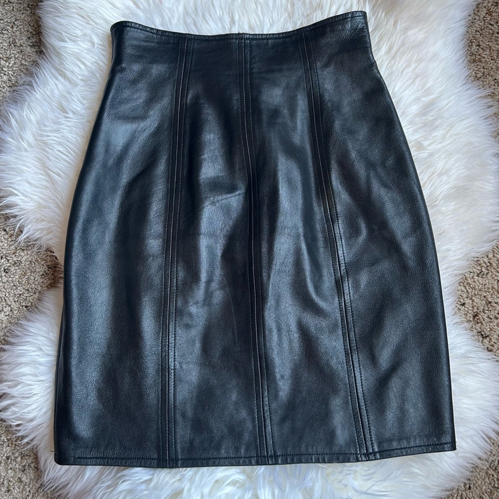 Vintage F.S.A. Black Leather Pencil Skirt Sz Small
